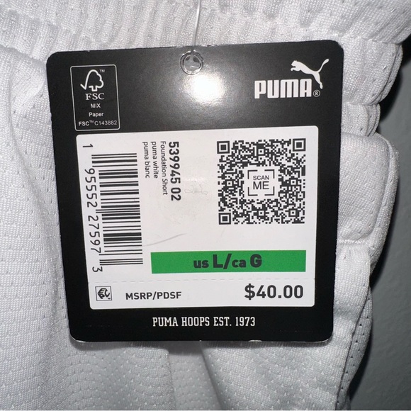 Puma Women's Foundation Basketball Draw String‎ Shorts Sz L White NWT MSRP $40 - Picture 5 of 5